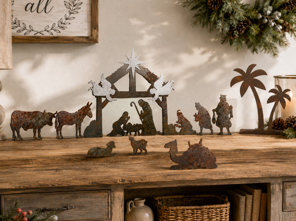 Rustic Metal Double Palm Trees – Traditional Nativity Add-On Standee