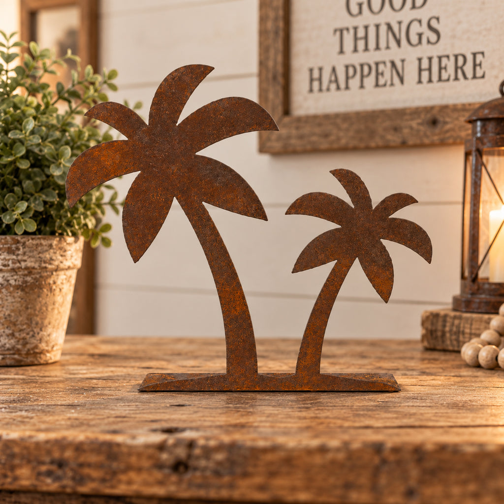Rustic Metal Double Palm Trees – Traditional Nativity Add-On Standee