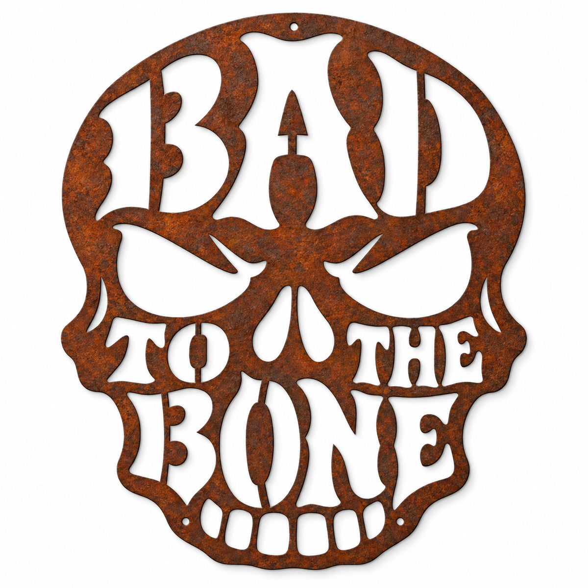 Rustic Metal Sign Halloween Skull "Bad to the Bone"