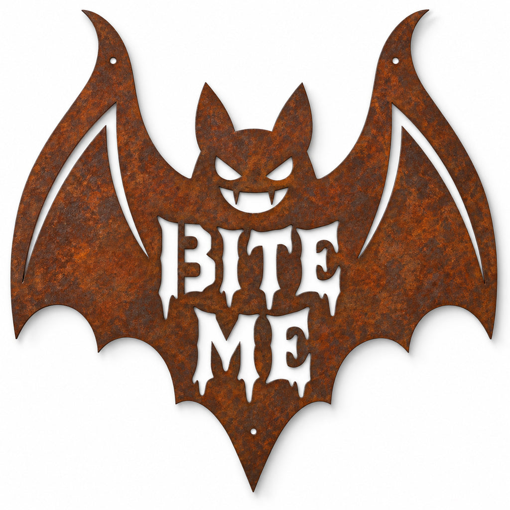 Rustic Metal Sign Bat "Bite Me" Halloween Sign