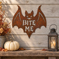 Rustic Metal Sign Bat "Bite Me" Halloween Sign