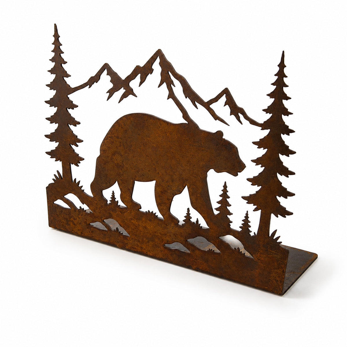 Rustic Bear Mountain Metal Standee – Cabin Wildlife Tabletop Decor