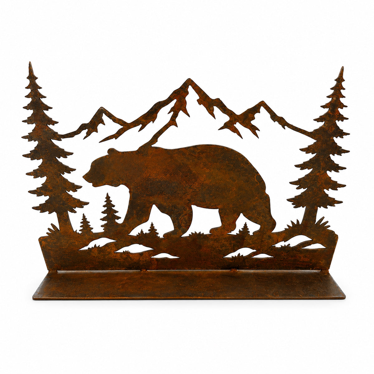 Rustic Bear Mountain Metal Standee – Cabin Wildlife Tabletop Decor