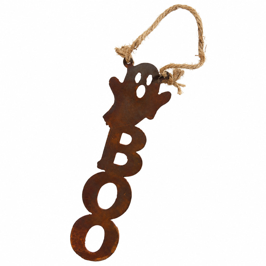 Rustic Metal Door Hanger "Boo" with 6" Jute String