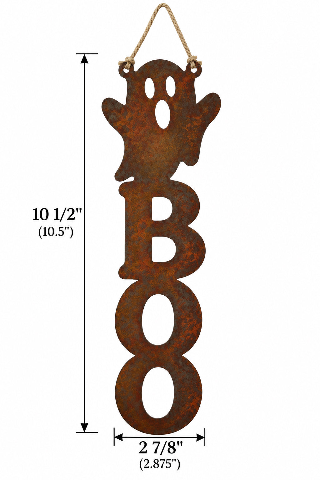 Rustic Metal Door Hanger "Boo" with 6" Jute String