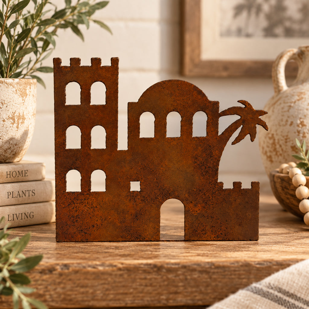 Rustic Metal Nativity Building Three – Bethlehem City Scene – Natural Rust Finish