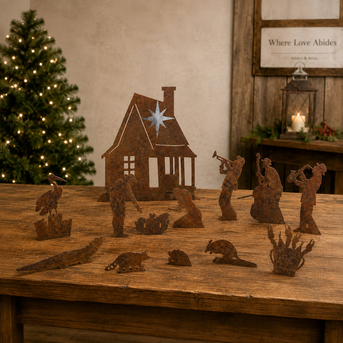 Rustic Metal Christmas Louisiana Cajun Nativity