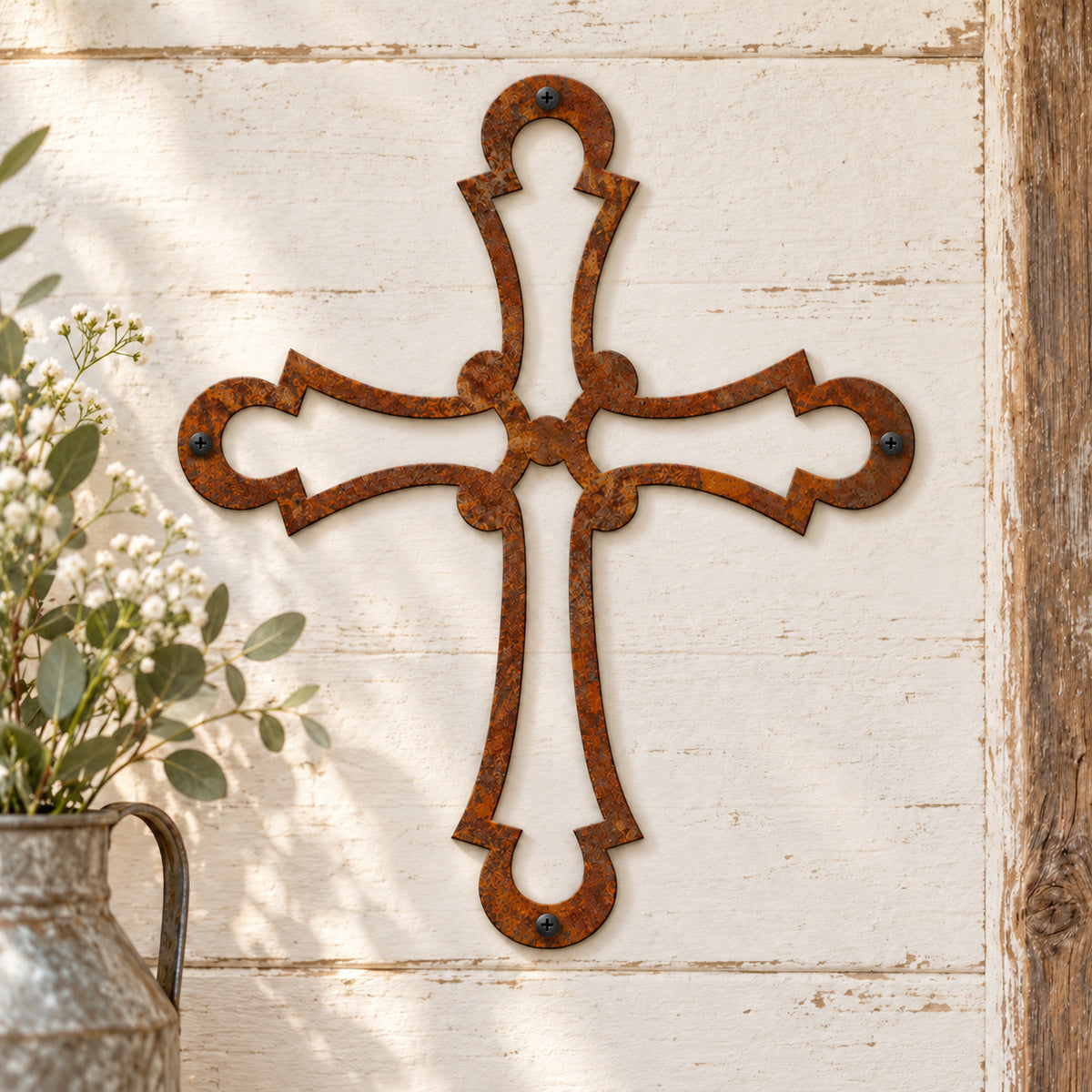 Rustic Metal Small Ornamental Wall Cross One
