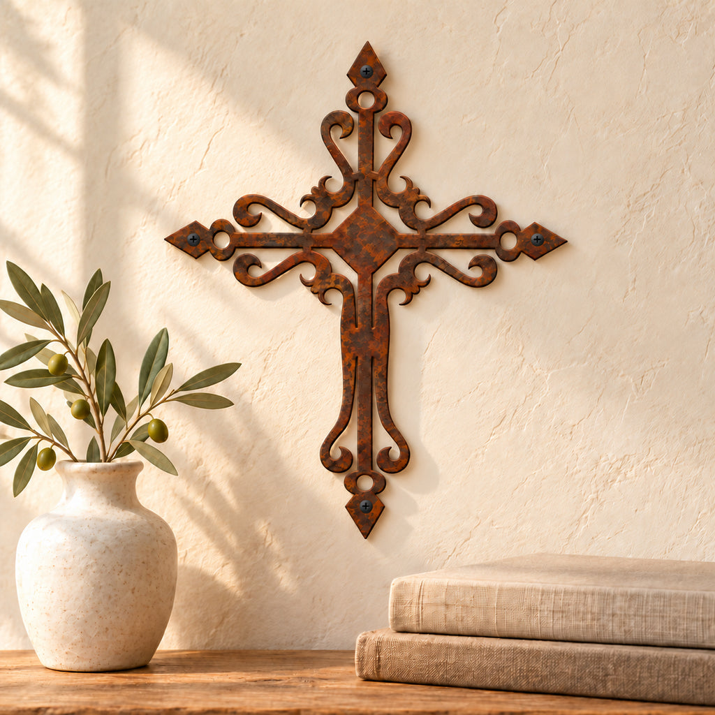 Rustic Metal Ornamental Wall Cross Three Sign