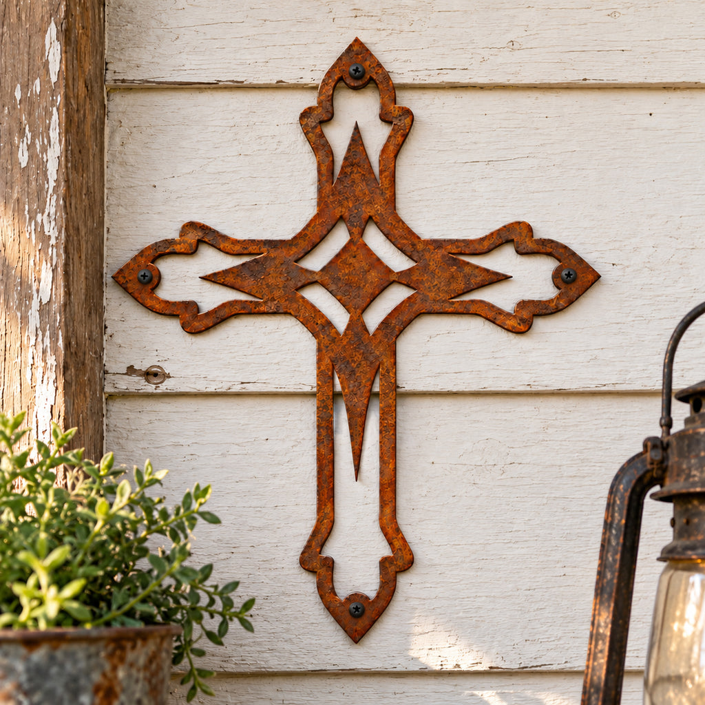 Rustic Metal Small Ornamental Wall Cross Four