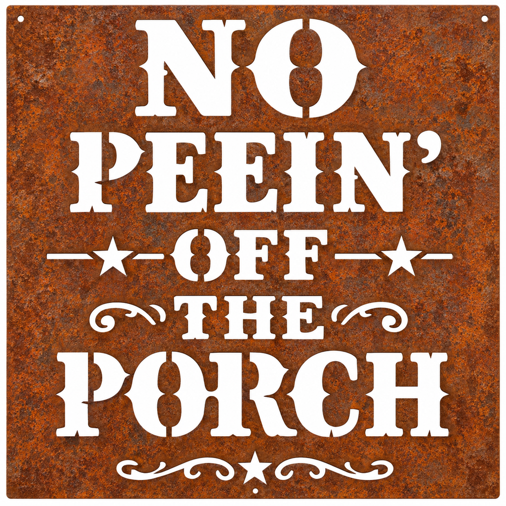 Rustic Metal Sign "No Peein’ Off the Porch"
