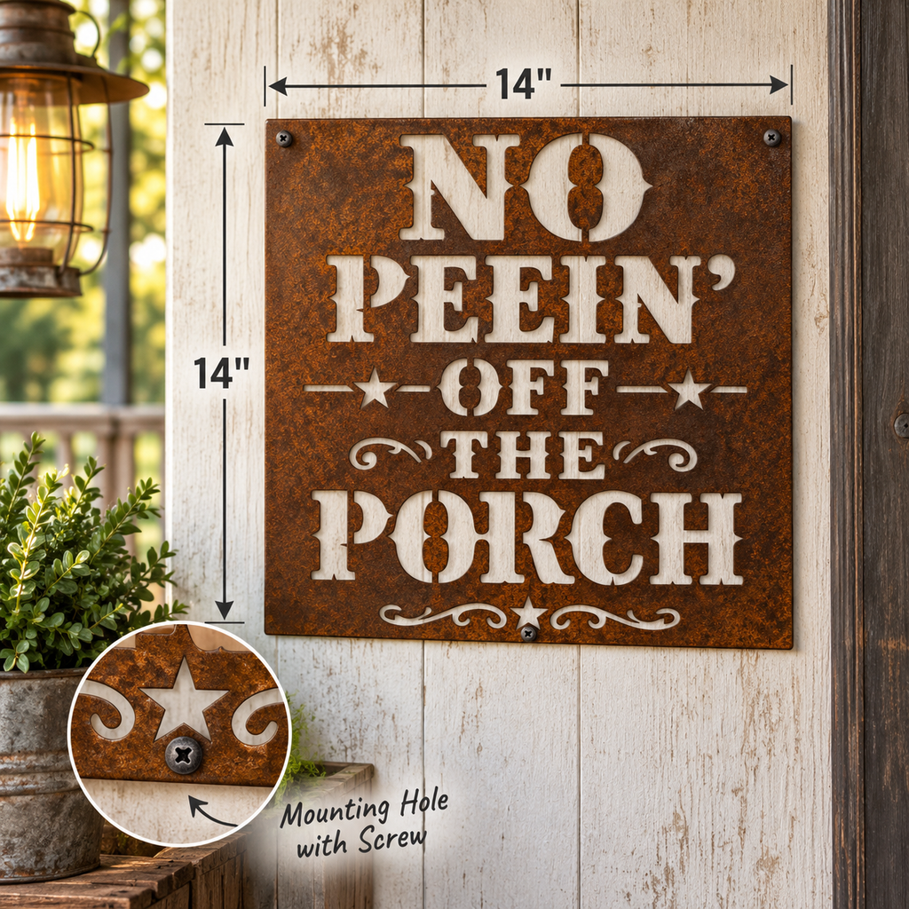 Rustic Metal Sign "No Peein’ Off the Porch"