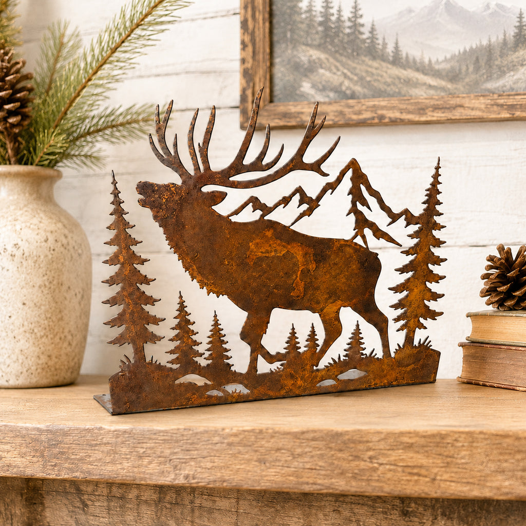 Rustic Metal Elk Standee – Rustic Mountain, Cabin & Wildlife Tabletop Decor
