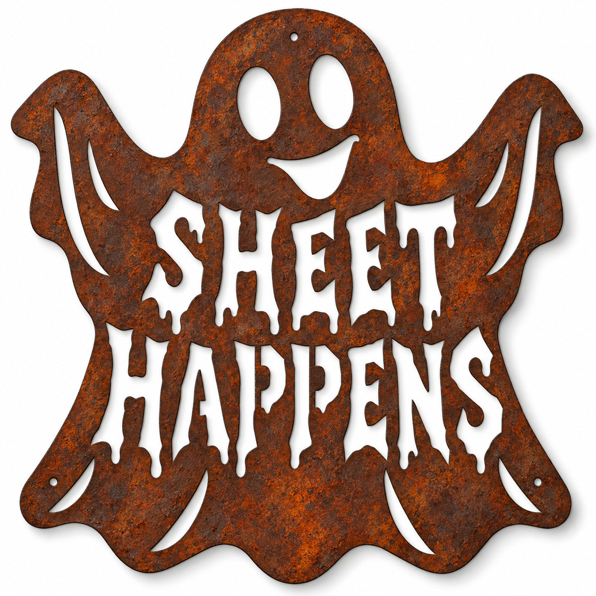 Rustic Metal Ghost "Sheet Happens" –  Halloween Sign