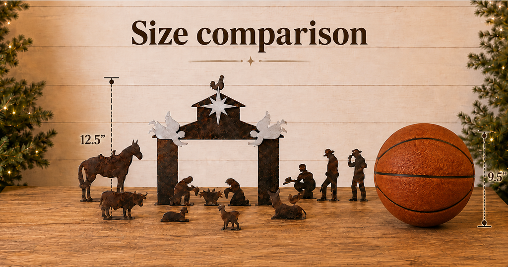 Rustic Metal Cowboy Western Christmas Nativity Set