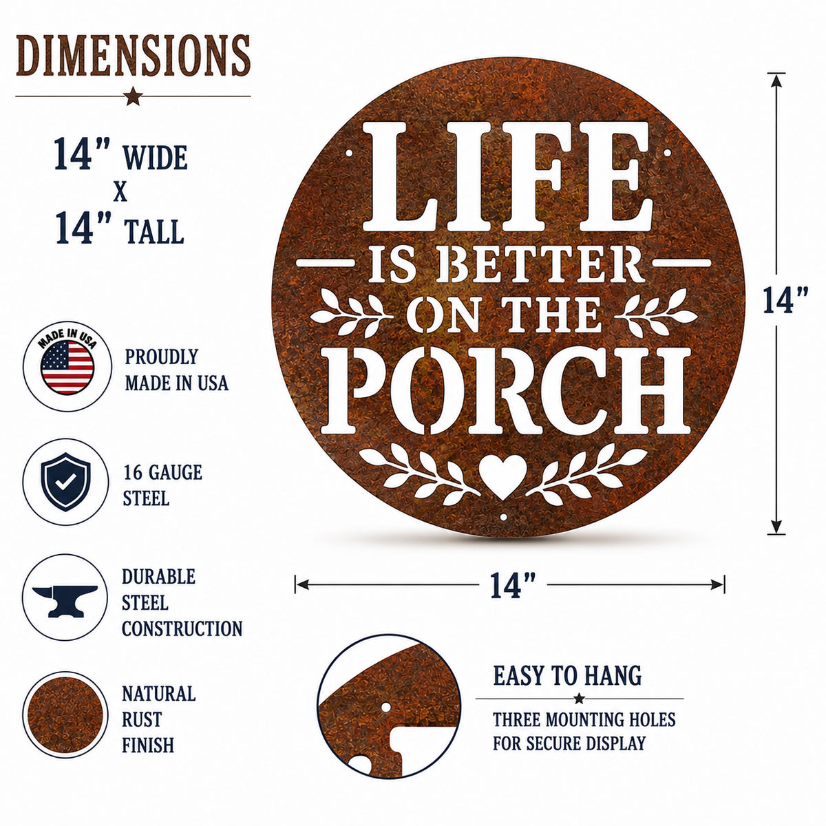 Rustic Metal "Life is Better on the Porch" Sign