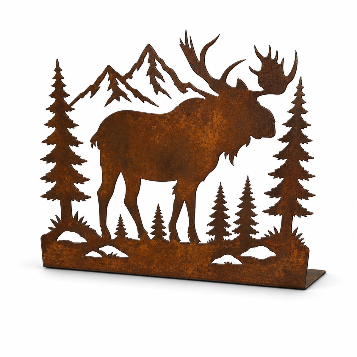 Rustic Moose Mountain Metal Standee – Cabin Wildlife Tabletop Decor
