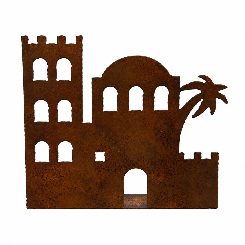 Rustic Metal Nativity Building Three – Bethlehem City Scene – Natural Rust Finish