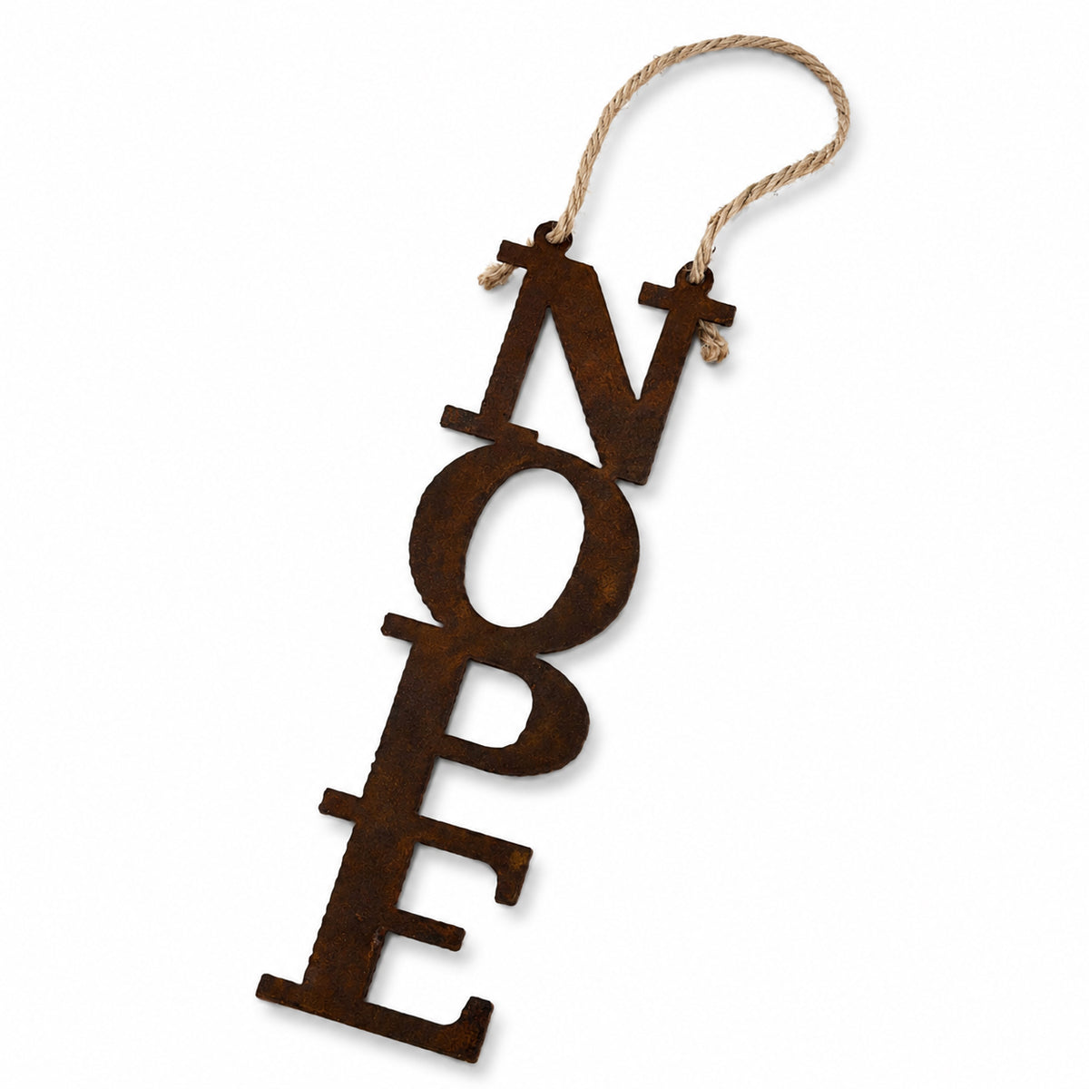 Rustic Metal Door Hanger "Nope" with 6" Jute String