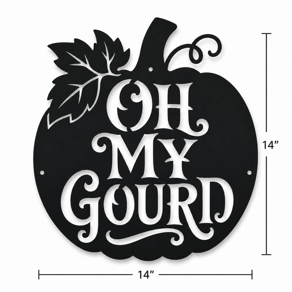 Rustic Metal Sign "Oh My Gourd" Pumpkin Fall Halloween Decor