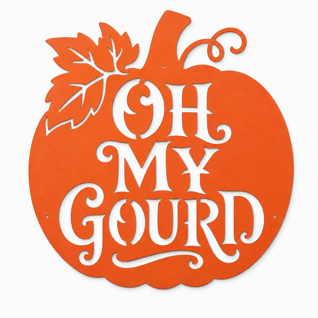 Rustic Metal Sign "Oh My Gourd" Pumpkin Fall Halloween Decor