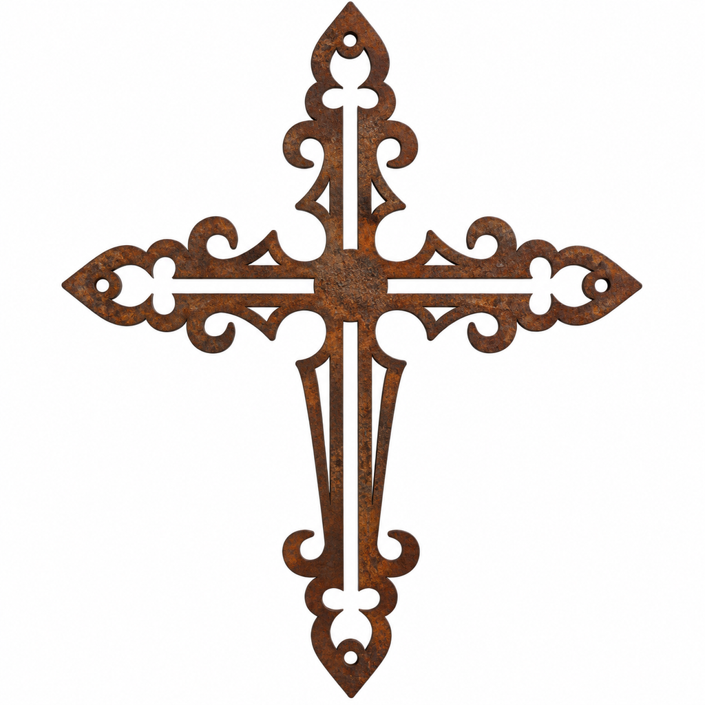 Rustic Metal Small Ornamental Wall Cross Six