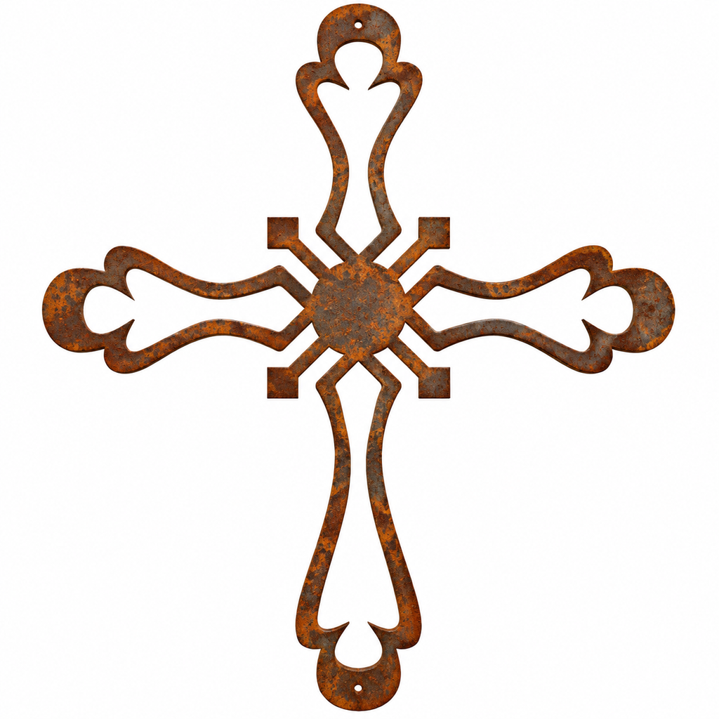 Rustic Metal Ornamental Wall Cross Five Sign