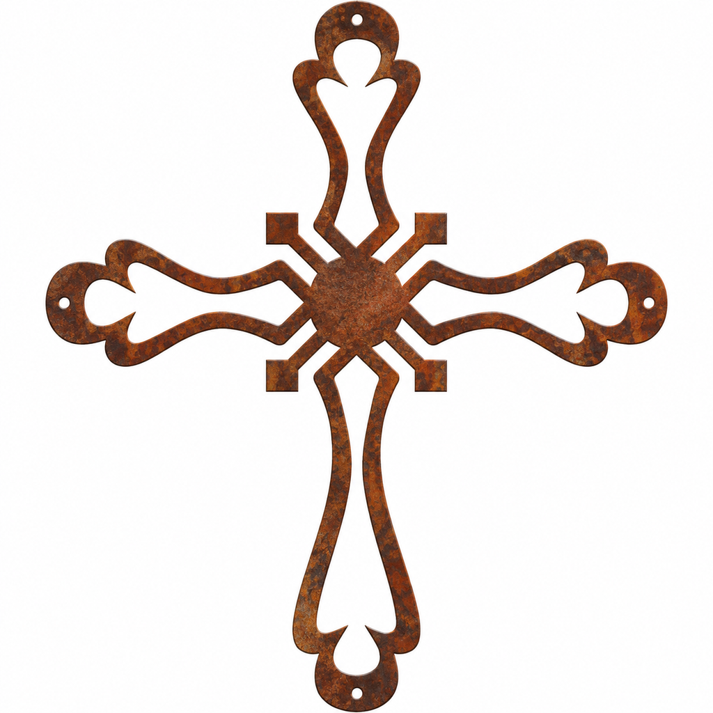 Rustic Metal Small Ornamental Wall Cross Five