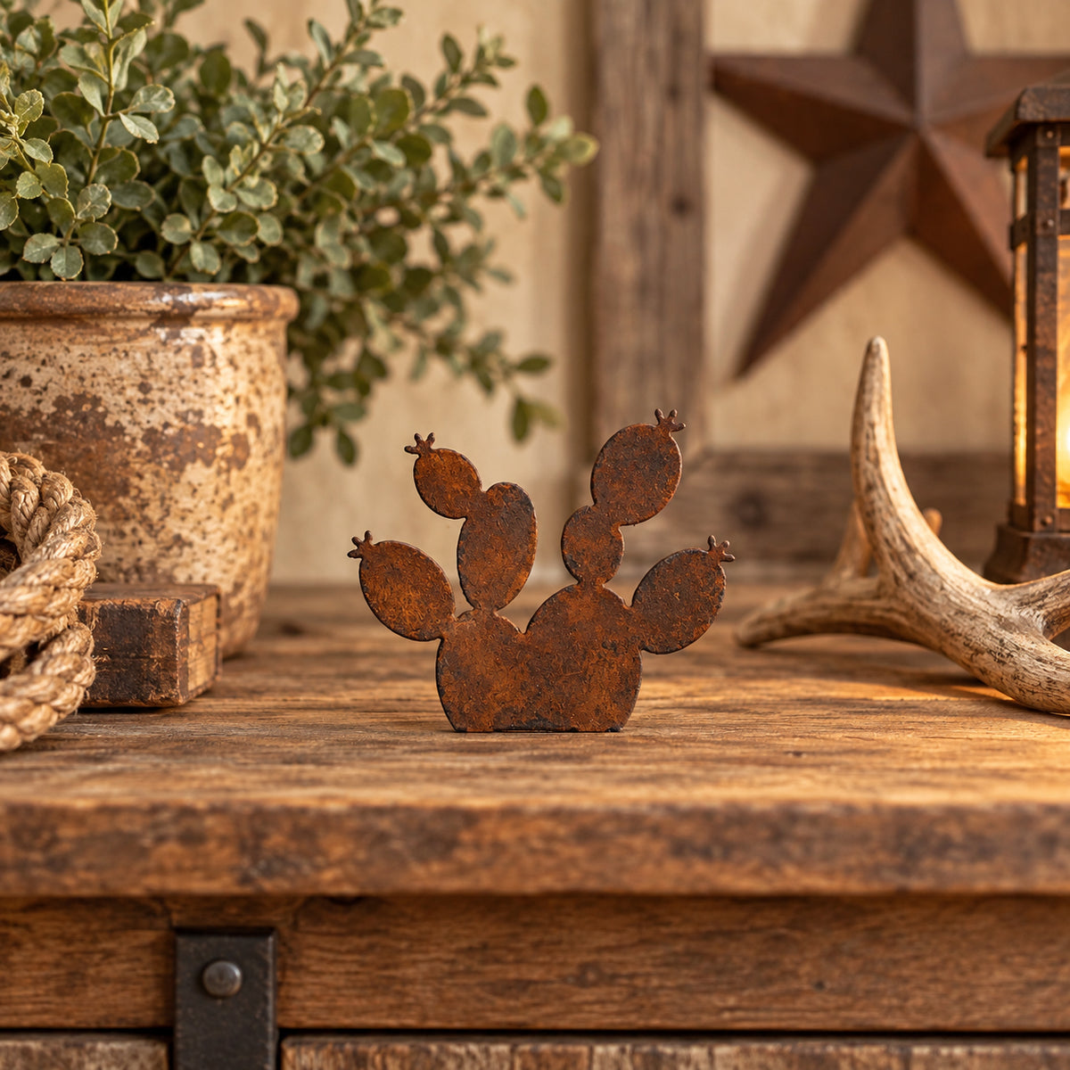 Rustic Metal Prickly Pear Cactus Add-On for Western & Southwestern Nativities | Metal Standee