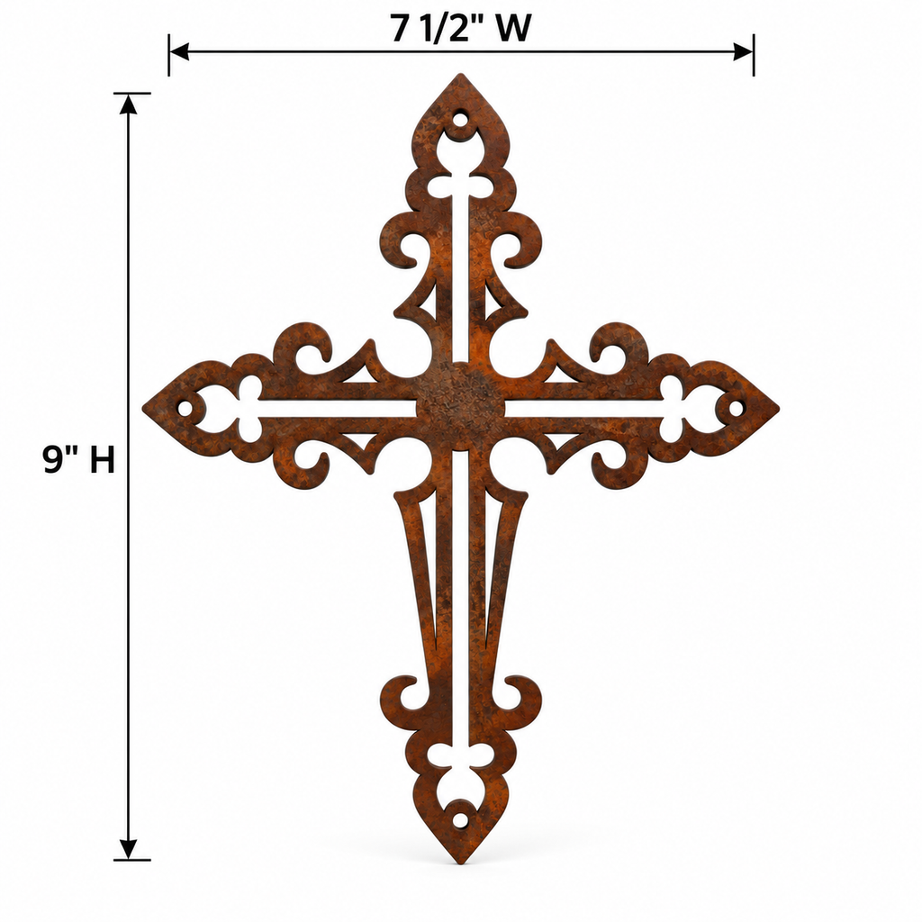 Rustic Metal Small Ornamental Wall Cross Six