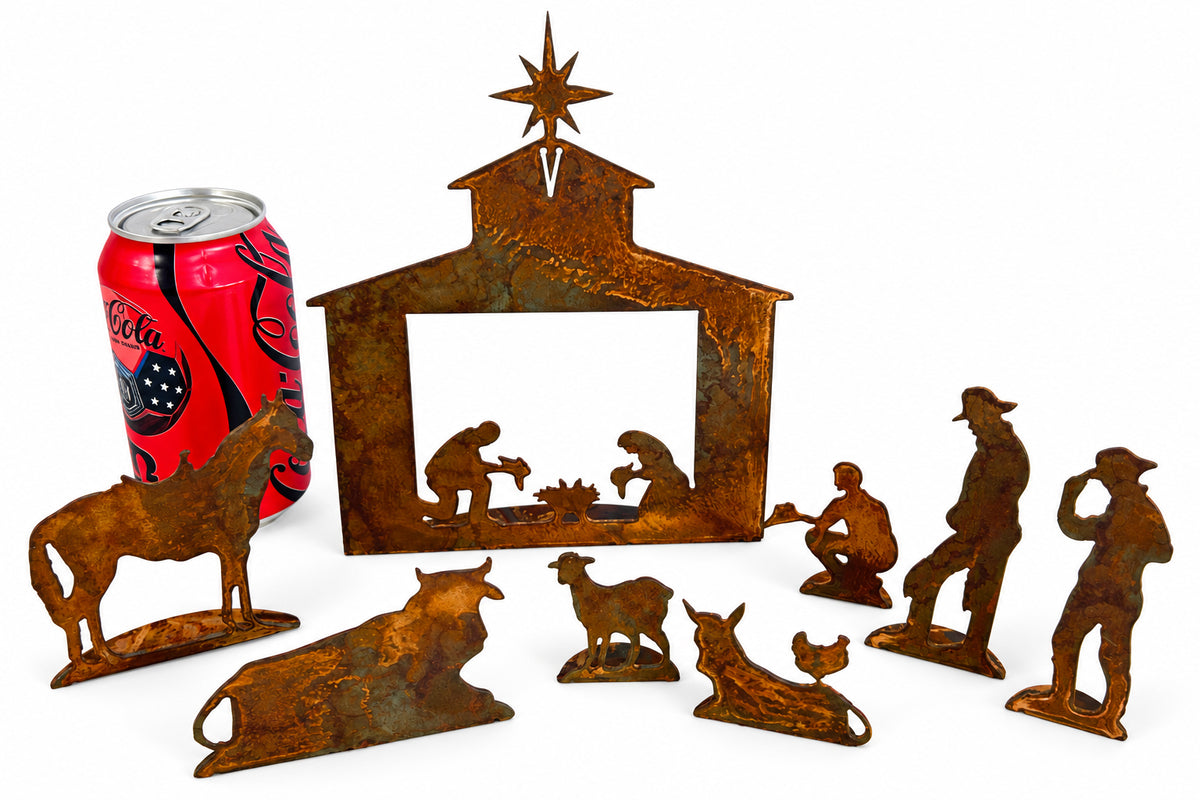 Rustic Metal Mini Western Nativity Set Christmas Decor