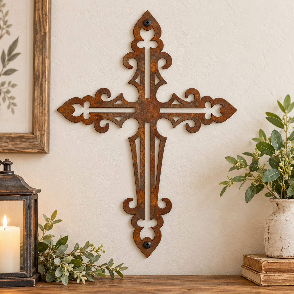 Rustic Metal Ornamental Wall Cross Six Sign