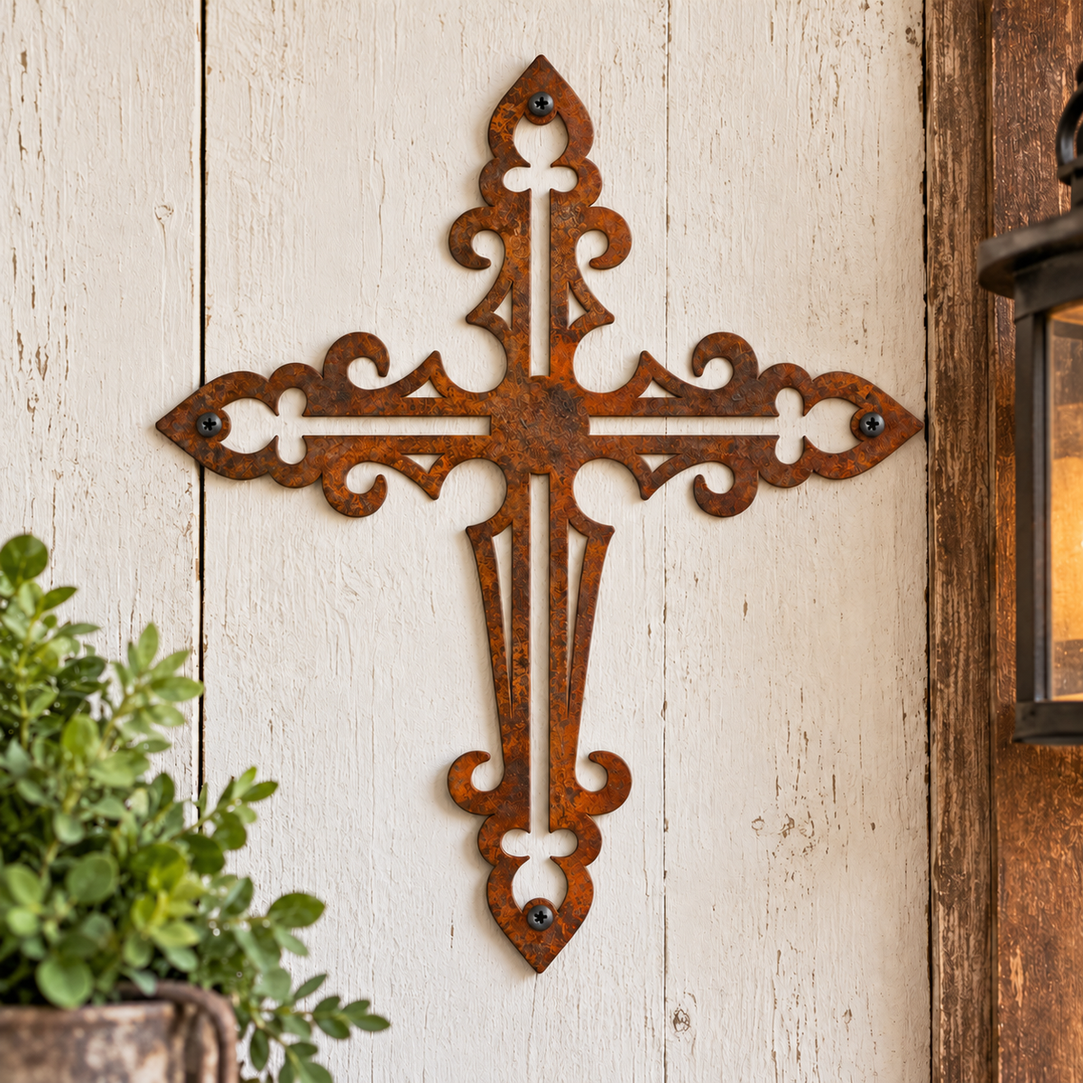 Rustic Metal Small Ornamental Wall Cross Six