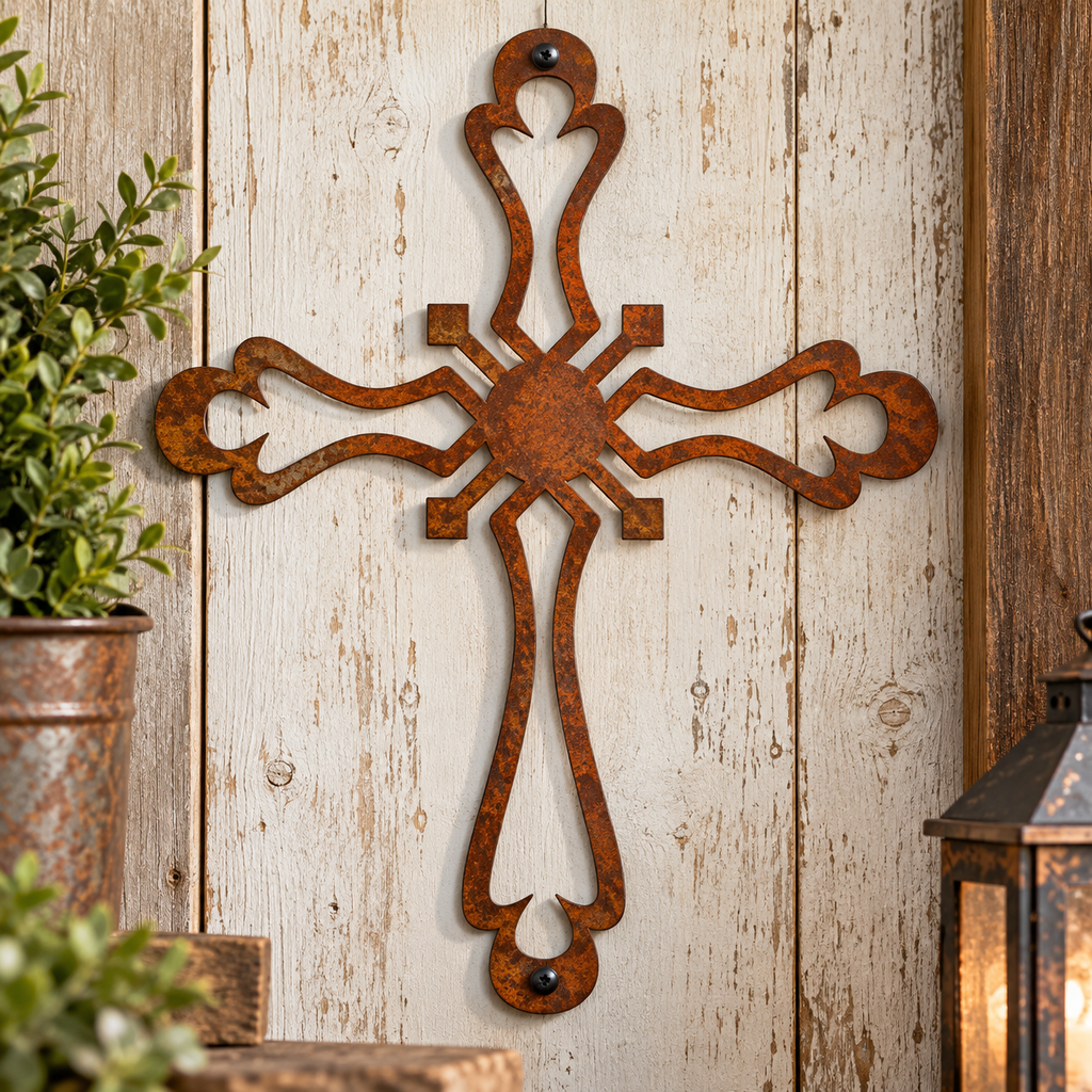 Rustic Metal Ornamental Wall Cross Five Sign