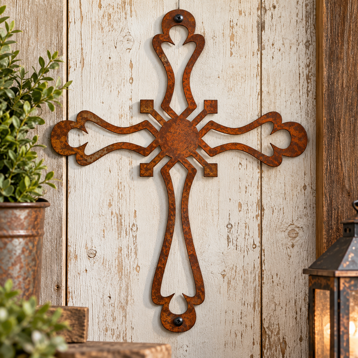 Rustic Metal Ornamental Wall Cross Five Sign