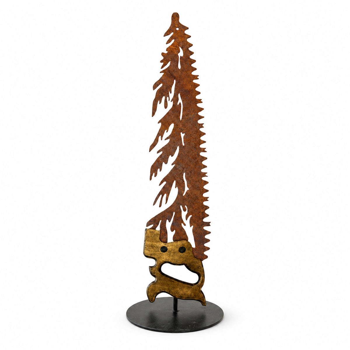 Rustic Metal Handsaw Tree Left Facing with Metal Stand