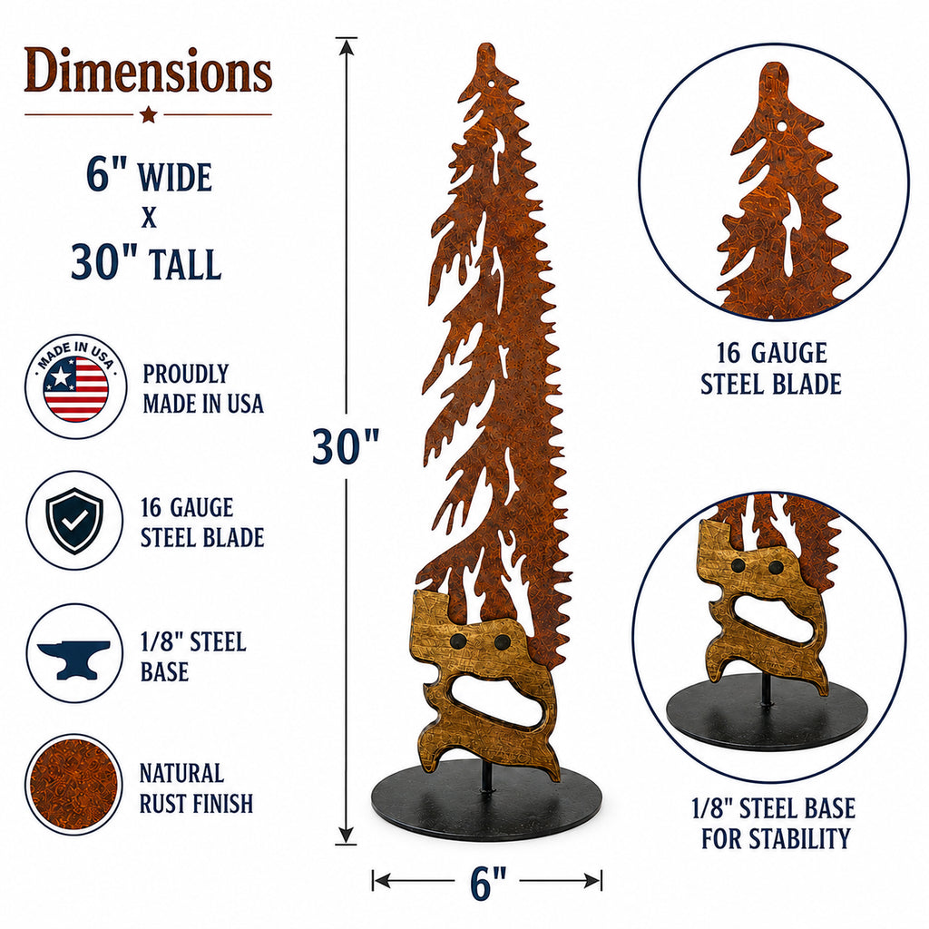 Rustic Metal Handsaw Tree Left Facing with Metal Stand