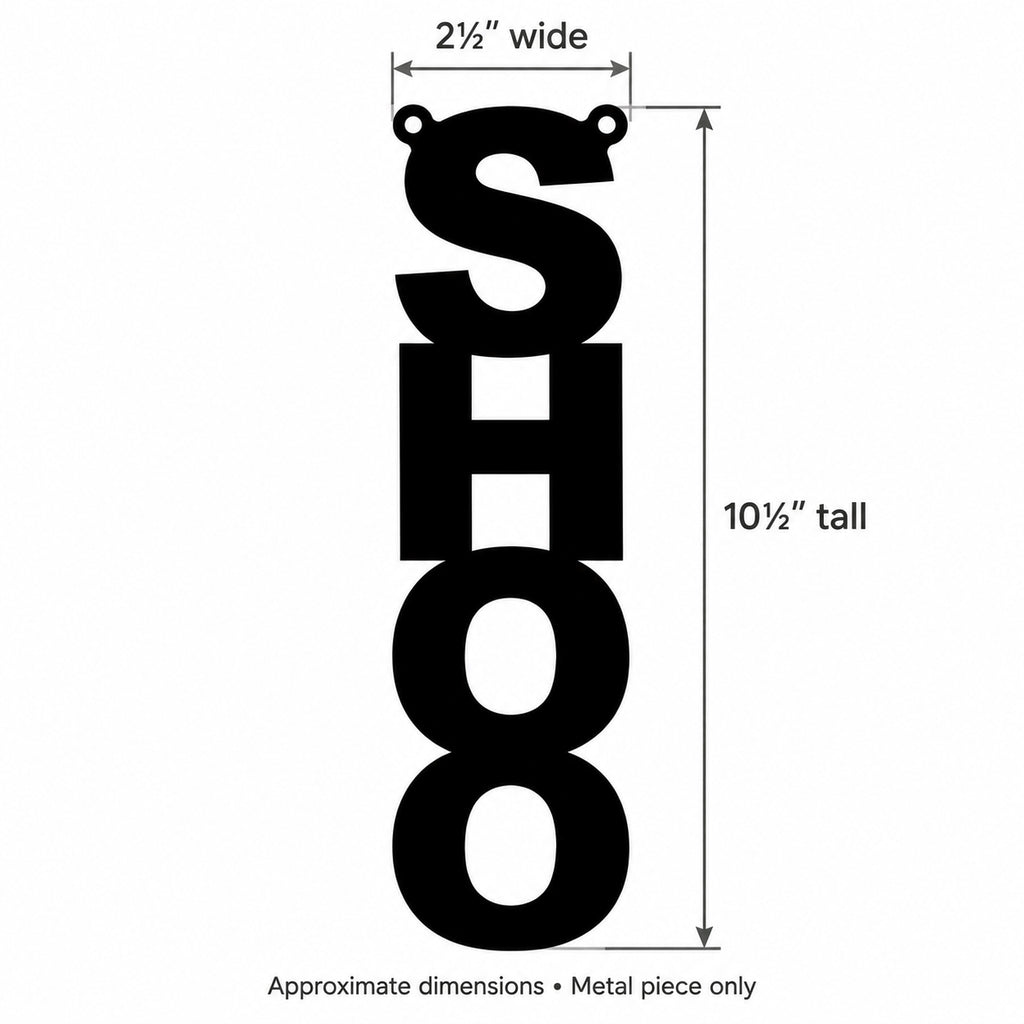 Rustic Metal Door Hanger "Shoo" with 6" Jute String