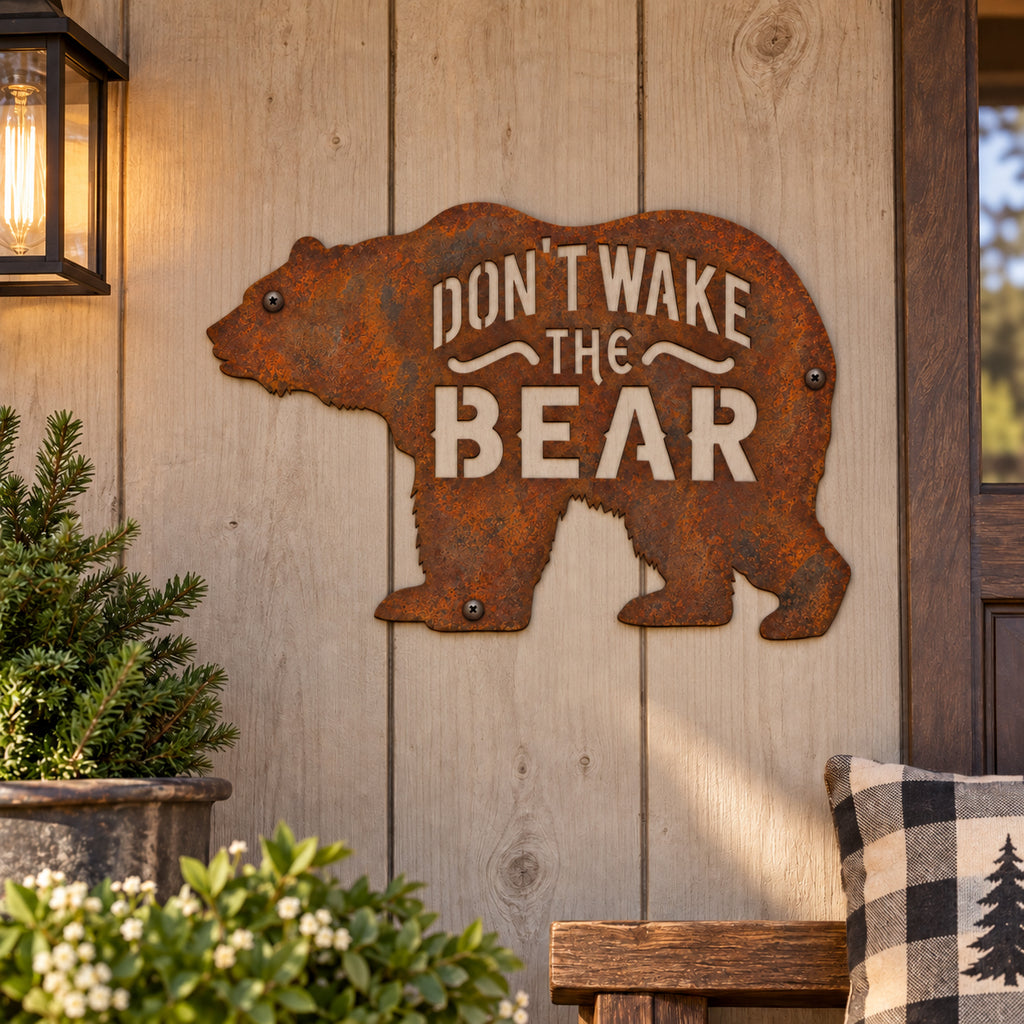 Rustic Metal Grizzly Bear "Don’t Wake the Bear" Sign