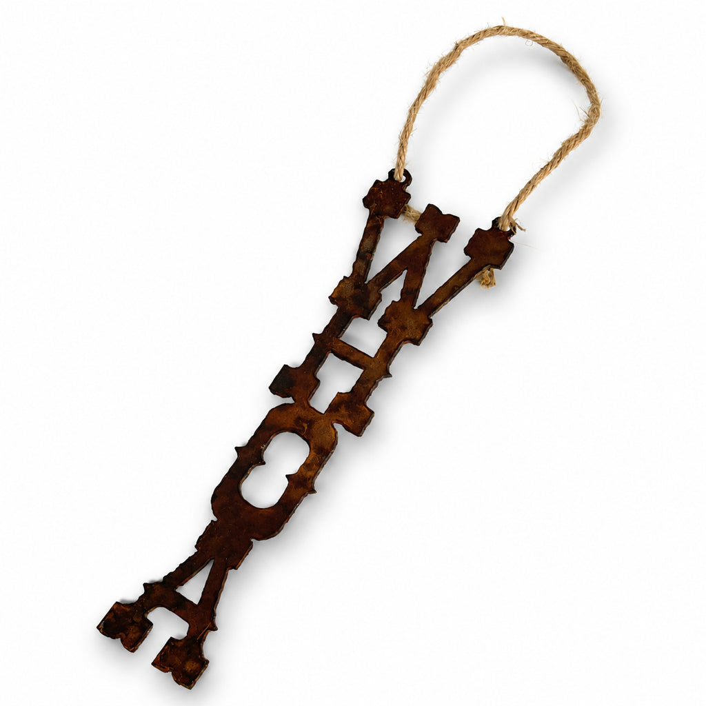 Rustic Metal "Whoa" Door Hanger with 6" Jute String