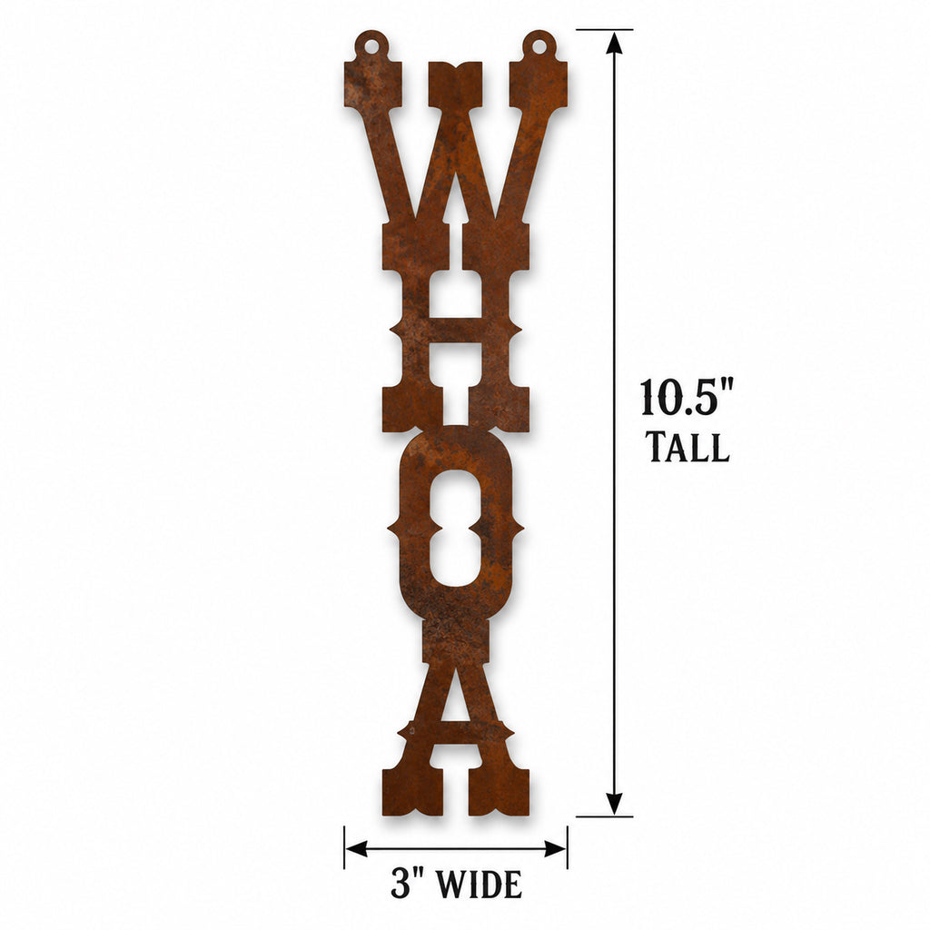 Rustic Metal "Whoa" Door Hanger with 6" Jute String