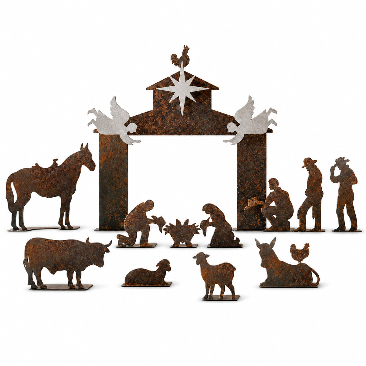 Rustic Metal Cowboy Western Christmas Nativity Set