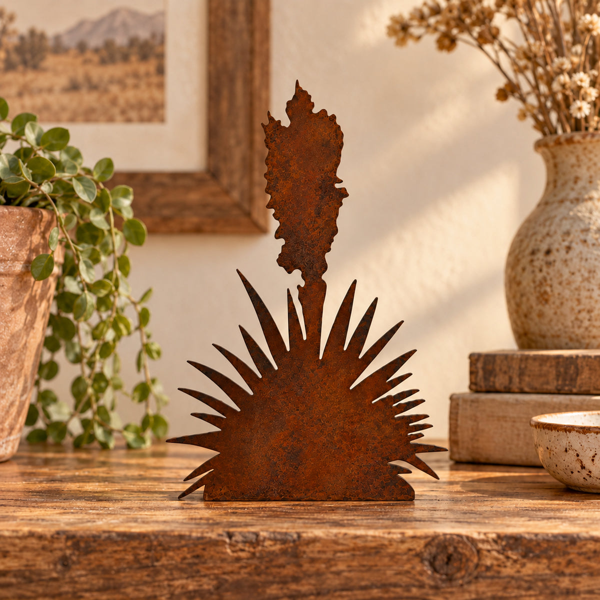 Rustic Metal Yucca Plant with Bloom Add-On for Western & Southwestern Nativities | Metal Standee